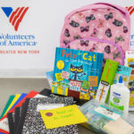 An example of a backpack filled with school supplies for children experiencing homelessness in NYC.